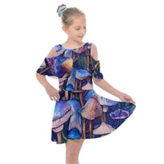 Retro Mushroom Kids  Shoulder Cutout Chiffon Dress by GardenOfOphir