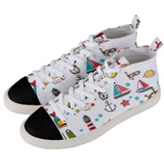 Marine Nautical Seamless Pattern Art Men s Mid-top Canvas Sneakers