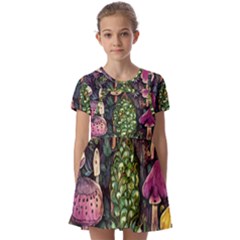 Forest Fairycore Foraging Kids  Short Sleeve Pinafore Style Dress