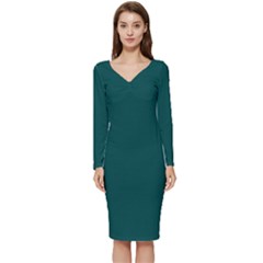 Deep Jungle Green	 - 	long Sleeve V-neck Bodycon Dress by ColorfulDresses