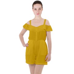 Medaillon Yellow	 - 	ruffle Cut Out Chiffon Playsuit by ColorfulWomensWear