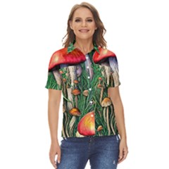 Forest Fairycore Mushroom Foraging Craft Women s Short Sleeve Double Pocket Shirt