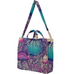 Natural Forest Fairy Mushroom Foraging Square Shoulder Tote Bag by GardenOfOphir