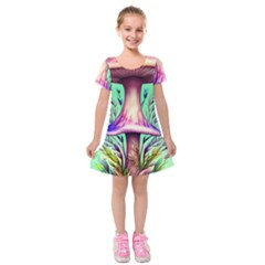 Tiny Witchy Mushroom Kids  Short Sleeve Velvet Dress by GardenOfOphir