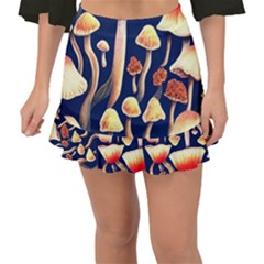 Natural Mushroom Fairy Garden Fishtail Mini Chiffon Skirt