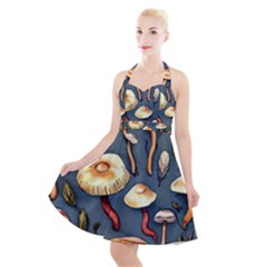 Forest Mushrooms Halter Party Swing Dress  by GardenOfOphir