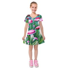 Foreboding Goblincore Mushroom Kids  Short Sleeve Velvet Dress by GardenOfOphir