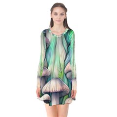 Woodsy Mushroom Long Sleeve V-neck Flare Dress by GardenOfOphir