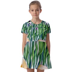 Cozy Mushroom Forest Historical Boho Kids  Short Sleeve Pinafore Style Dress by GardenOfOphir