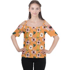 Flower Orange Pattern Floral Cutout Shoulder Tee