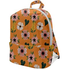 Flower Orange Pattern Floral Zip Up Backpack