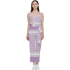 Square Purple Pattern Bead Purple Keffiyeh Purple Geometric Headdress Angle Violet Rectangle V-neck Spaghetti Strap Tie Front Jumpsuit by Jancukart