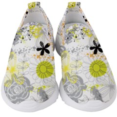 Doodle Flowers Hand Drawing Pattern Kids  Slip On Sneakers