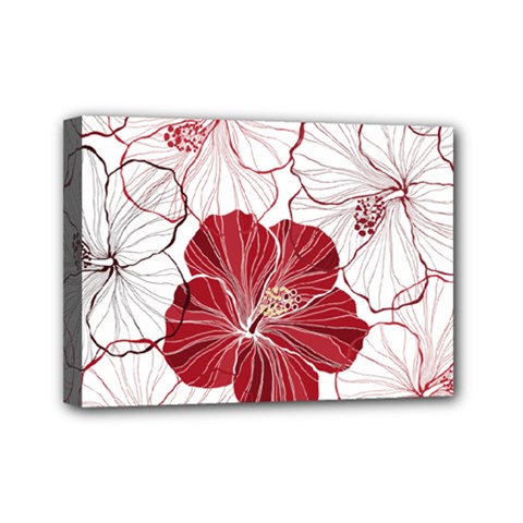 Red Hibiscus Flowers Art Mini Canvas 7  X 5  (stretched) by Jancukart