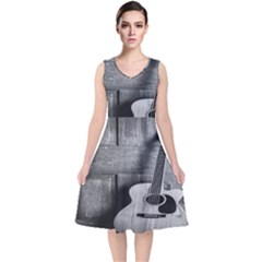 Acoustic Guitar V-neck Midi Sleeveless Dress  by artworkshop
