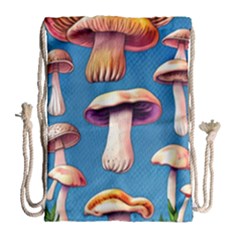 Cozy Forest Mushrooms Drawstring Bag (large) by GardenOfOphir