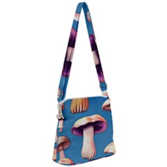 Cozy Forest Mushrooms Zipper Messenger Bag by GardenOfOphir