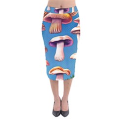 Cozy Forest Mushrooms Velvet Midi Pencil Skirt by GardenOfOphir