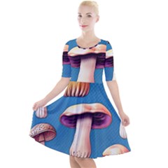 Cozy Forest Mushrooms Quarter Sleeve A-line Dress by GardenOfOphir