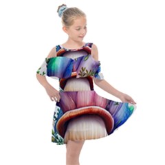 Forestcore Mushroom Kids  Shoulder Cutout Chiffon Dress by GardenOfOphir