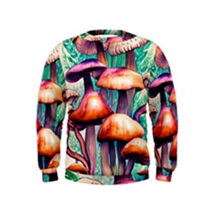 Witchy Mushrooms In The Woods Kids  Sweatshirt by GardenOfOphir