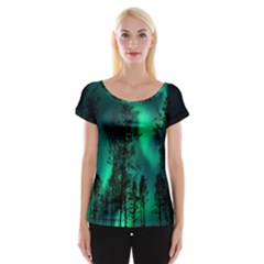 Aurora Northern Lights Celestial Magical Astronomy Cap Sleeve Top by Jancukart