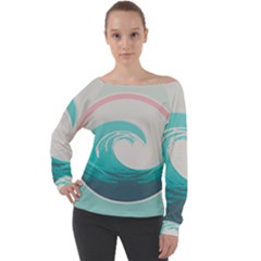 Tidal Wave Ocean Sea Tsunami Wave Minimalist Off Shoulder Long Sleeve Velour Top by Pakemis