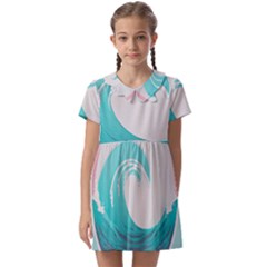 Tidal Wave Ocean Sea Tsunami Wave Minimalist Kids  Asymmetric Collar Dress by Pakemis