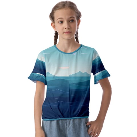 Ai Generated Ocean Waves Sea Water Nautical Kids  Cuff Sleeve Scrunch Bottom Tee by Pakemis