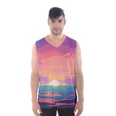 Sunset Ocean Beach Water Tropical Island Vacation 4 Men s Basketball Tank Top by Pakemis