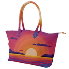 Sunset Ocean Beach Water Tropical Island Vacation Landscape Canvas Shoulder Bag by Pakemis