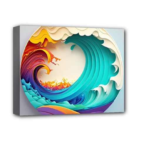 Tsunami Tidal Wave Wave Minimalist Ocean Sea 3 Deluxe Canvas 14  X 11  (stretched) by Pakemis