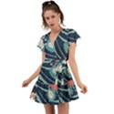 Waves Flowers Pattern Water Floral Minimalist Flutter Sleeve Wrap Dress View1