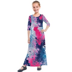 Fluid Art Pattern Kids  Quarter Sleeve Maxi Dress