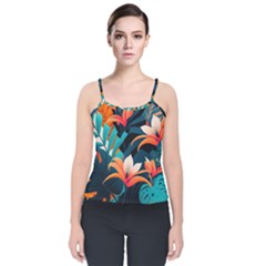 Tropical Flowers Floral Floral Pattern Patterns Velvet Spaghetti Strap Top by Pakemis