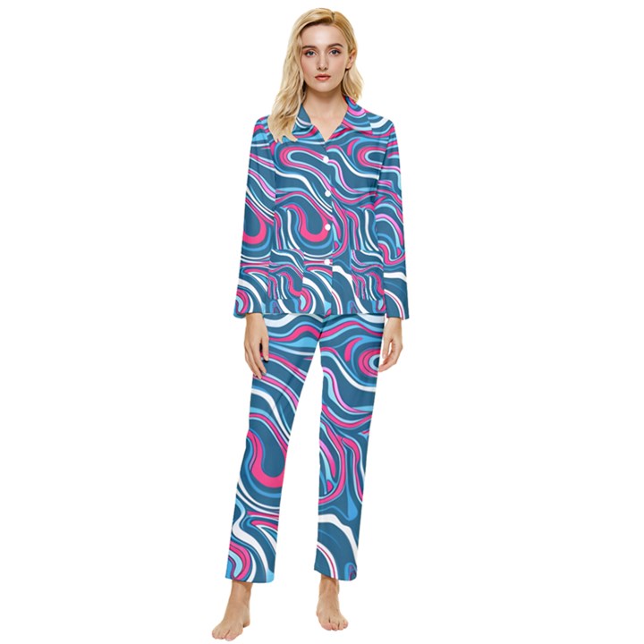 Liquid Art Pattern Womens  Long Sleeve Velvet Pocket Pajamas Set