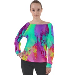 Fluid Background Off Shoulder Long Sleeve Velour Top by GardenOfOphir