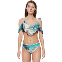 Tropical Winter Tropical Winter Landscape Ruffle Edge Tie Up Bikini Set	 by Pakemis