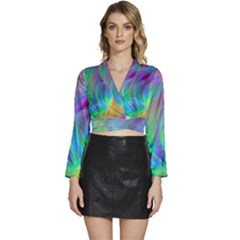 Fluid Art - Artistic And Colorful Long Sleeve Tie Back Satin Wrap Top by GardenOfOphir