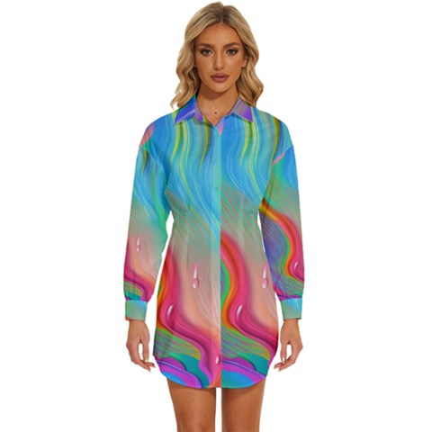 Fluid Art - Contemporary And Flowy Womens Long Sleeve Shirt Dress by GardenOfOphir