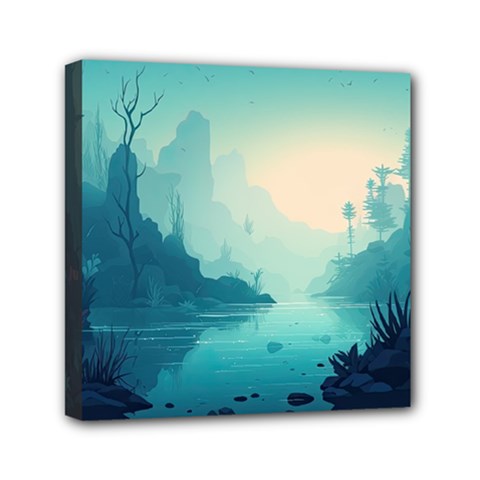 Ai Generated River Forest Woods Outdoors Mini Canvas 6  X 6  (stretched) by Pakemis