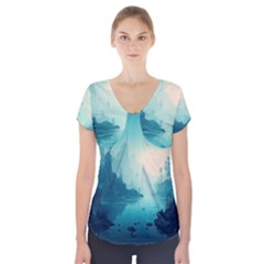 Ai Generated River Forest Woods Outdoors Short Sleeve Front Detail Top by Pakemis