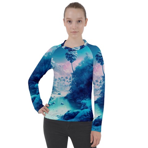 Tropical Winter Frozen Snow Paradise Palm Trees Women s Pique Long Sleeve Tee by Pakemis