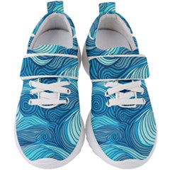 Ocean Waves Sea Abstract Pattern Water Blue Kids  Velcro Strap Shoes by Pakemis