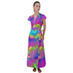 Liquid Art Pattern - Fluid Art - Marble Art - Liquid Background Flutter Sleeve Maxi Dress