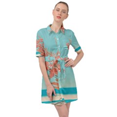 Beach Ocean Flowers Floral Flora Plants Vacation Belted Shirt Dress by Pakemis