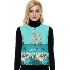 Beach Ocean Flowers Flower Floral Plants Vacation Women s Short Button Up Puffer Vest by Pakemis