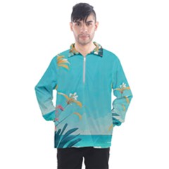 Beach Ocean Flowers Floral Plants Vacation Men s Half Zip Pullover by Pakemis