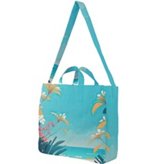 Beach Ocean Flowers Floral Plants Vacation Square Shoulder Tote Bag by Pakemis