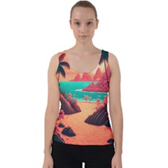 Tropical Beach Sea Jungle Ocean Landscape Velvet Tank Top by Pakemis